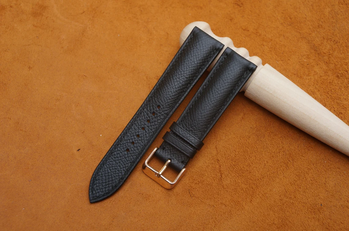 Black Epsom leather watch strap 1