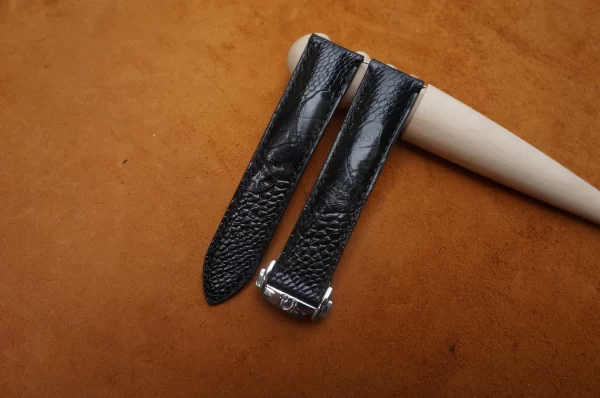 Black Ostrich Leather Watch Strap for Omega 1