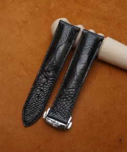 Black Ostrich Leather Watch Strap for Omega