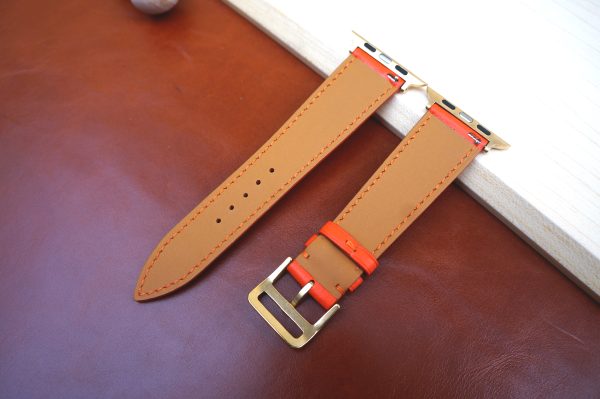 Nappa orange sheepskin leather watch strap 1