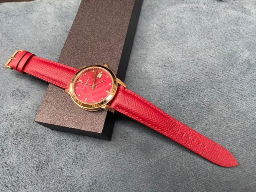 Red Epsom Leather Watch Strap for Burberry