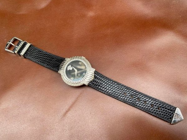 black lizard leather watch strap for Versace