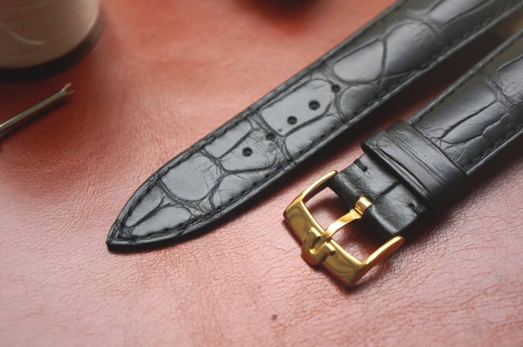 omega watch strap black matte alligator leather watch strap with buckle 2