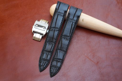 black alligator leather watch strap for Cartier 1