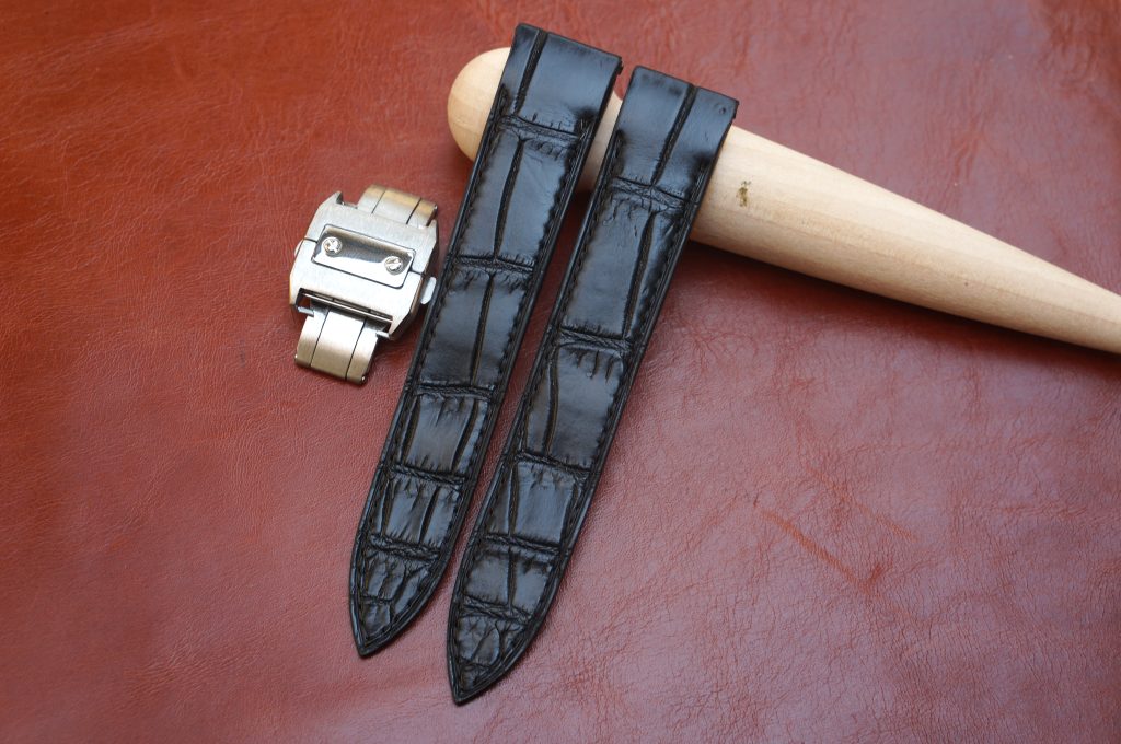 black alligator leather watch strap for Cartier