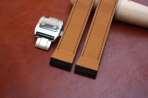 black alligator leather watch strap for Cartier 4