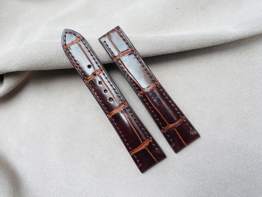 Red brown Alligator leather watch strap for Omega